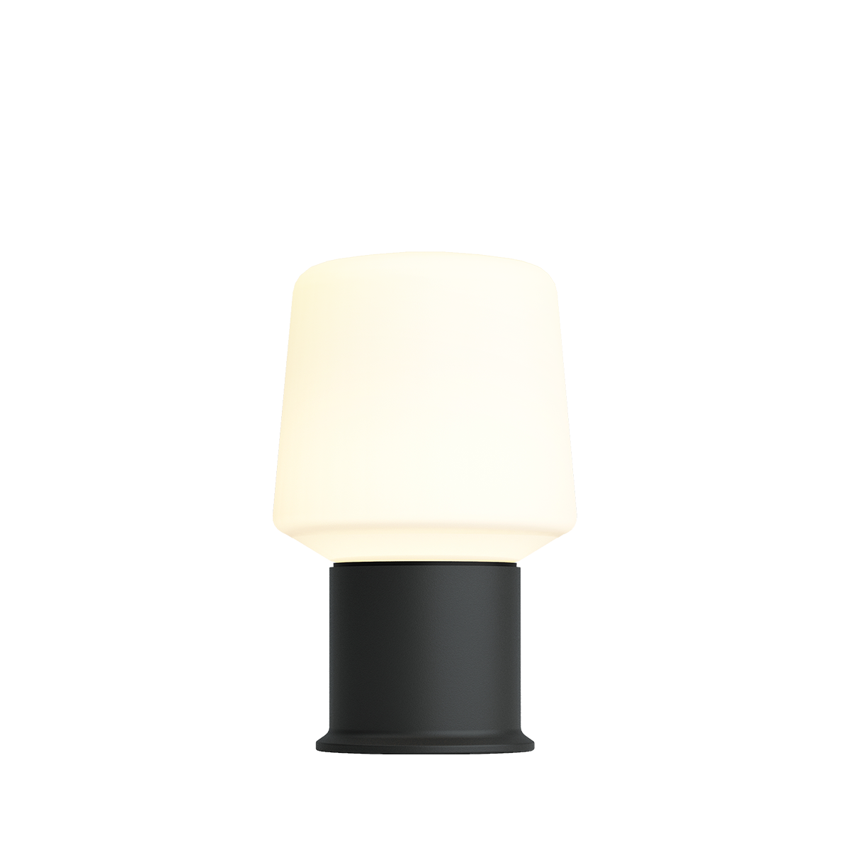 Trådlös bordslampa från sackit med varmvit lampskärm och svart cylindrisk fot för flexibel belysning inne och ute