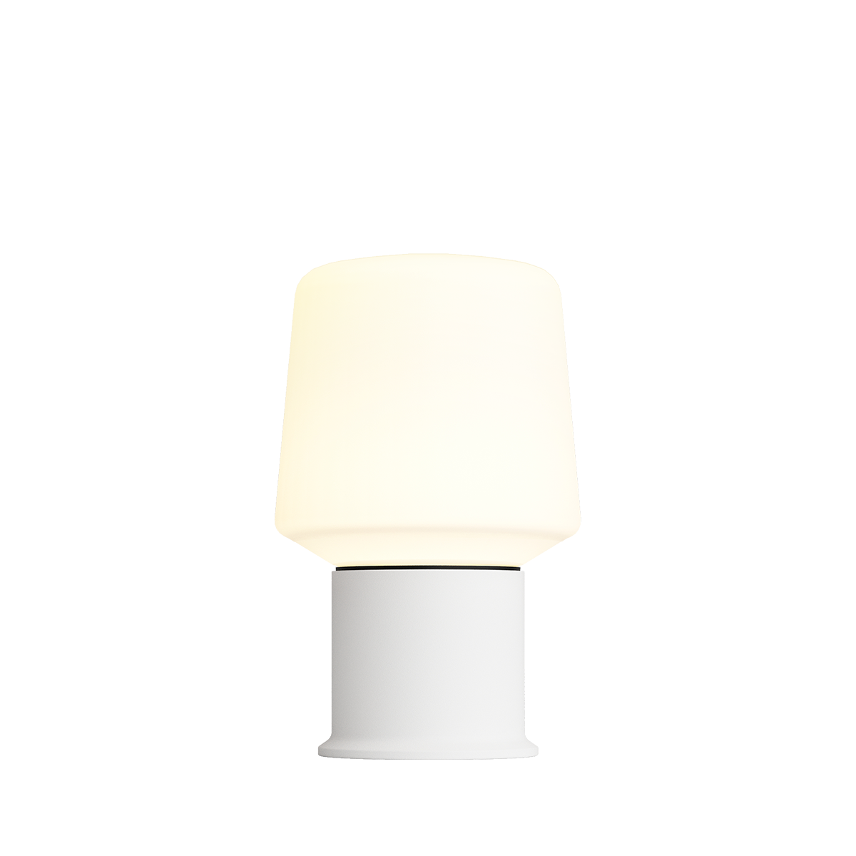 Trådlös bordslampa från sackit med vit lampskärm och vit bas för flexibel belysning inomhus och utomhus