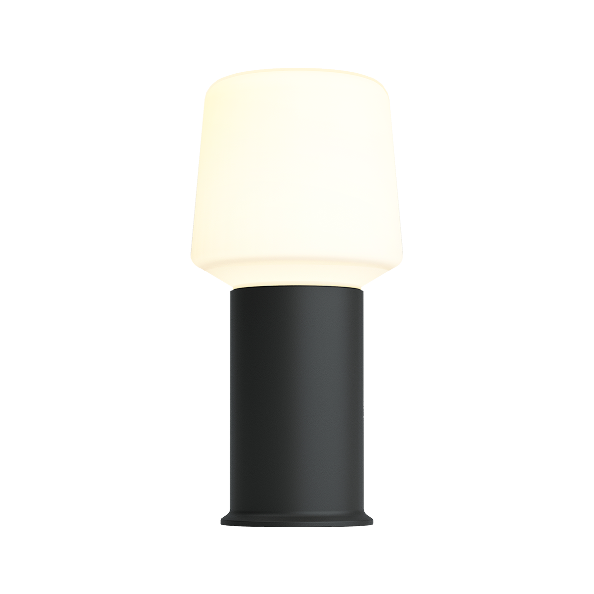 Trådlös bordslampa från sackit med svart cylindrisk fot och varmvit lampskärm för inomhus och utomhusbruk i serien Ambience