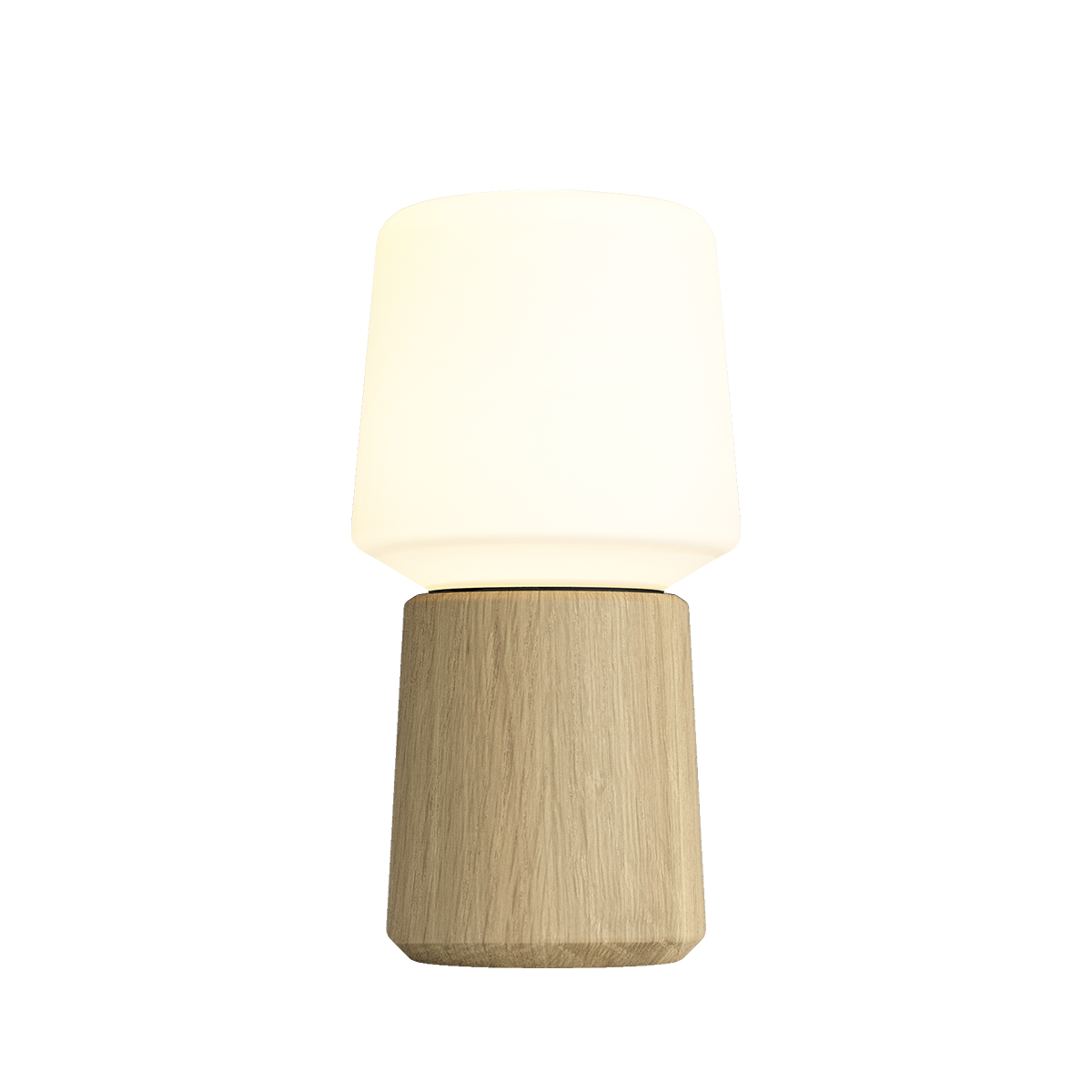 Trådlös bordslampa från sackit med varmvit lampskärm och cylindrisk bas i trä för stämningsfull belysning inomhus