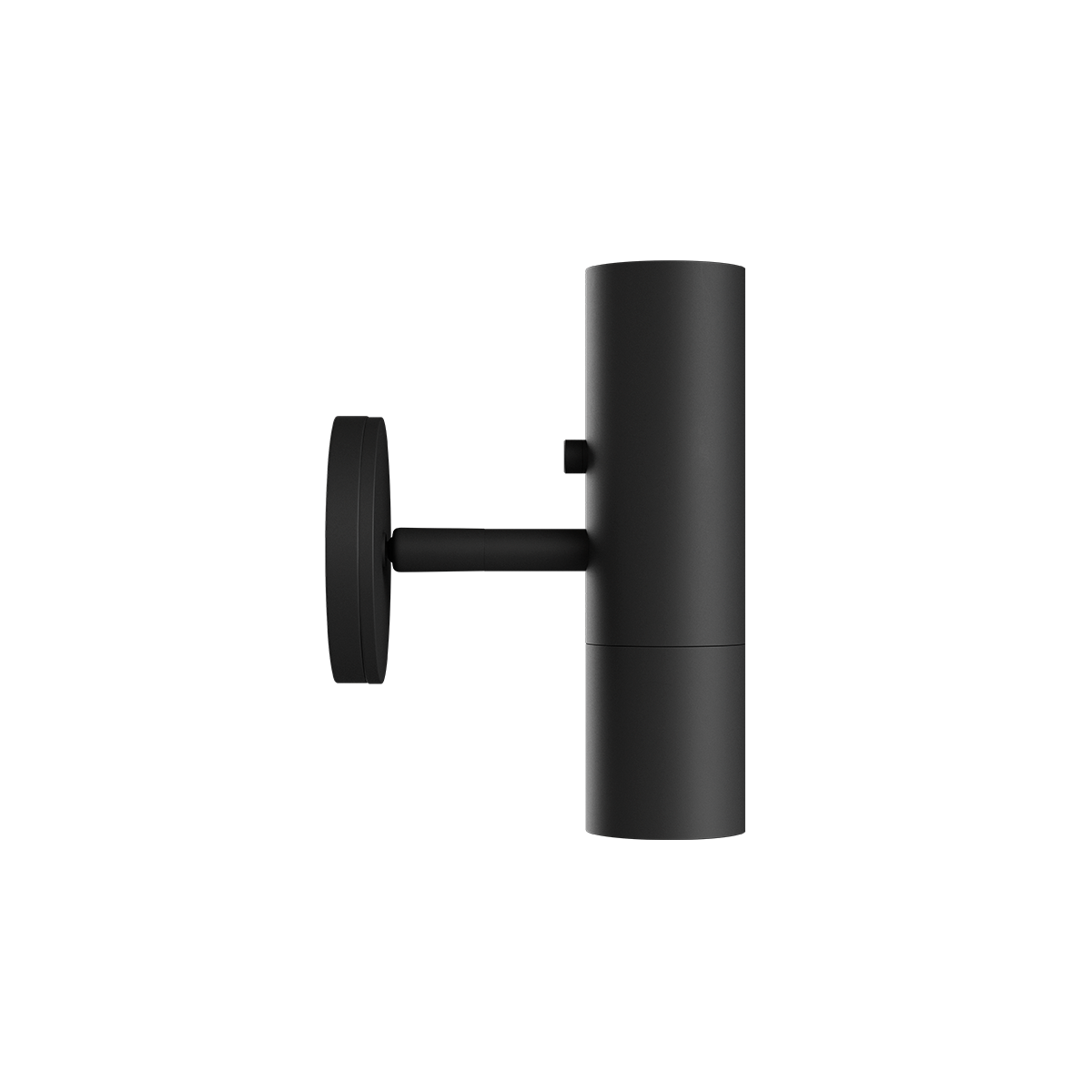 Svart cylindrisk vägglampa från sackit med arkitektonisk form och riktat ljus för korridor eller sänggavel i en modern nordisk interiör