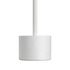 Vit bordslampa med cylindrisk vit skärm och smal metallstam mot svart bakgrund från sackit