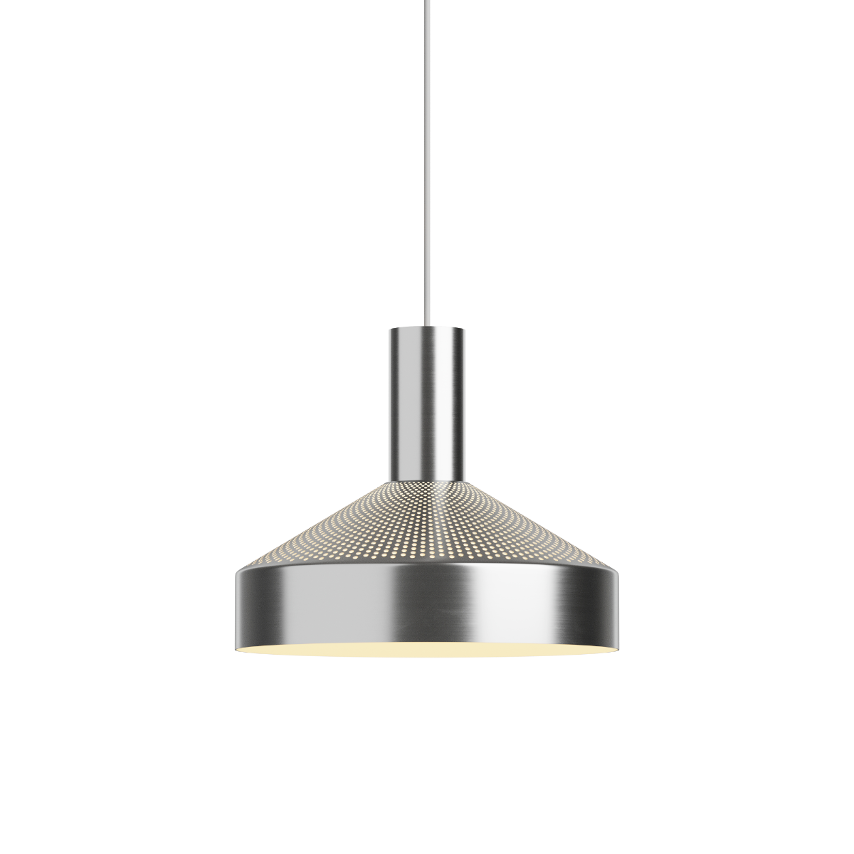 Dawn pendellampa i metall med perforerad ovansida och riktat ljus från sackit för modern inomhusbelysning i nordisk design