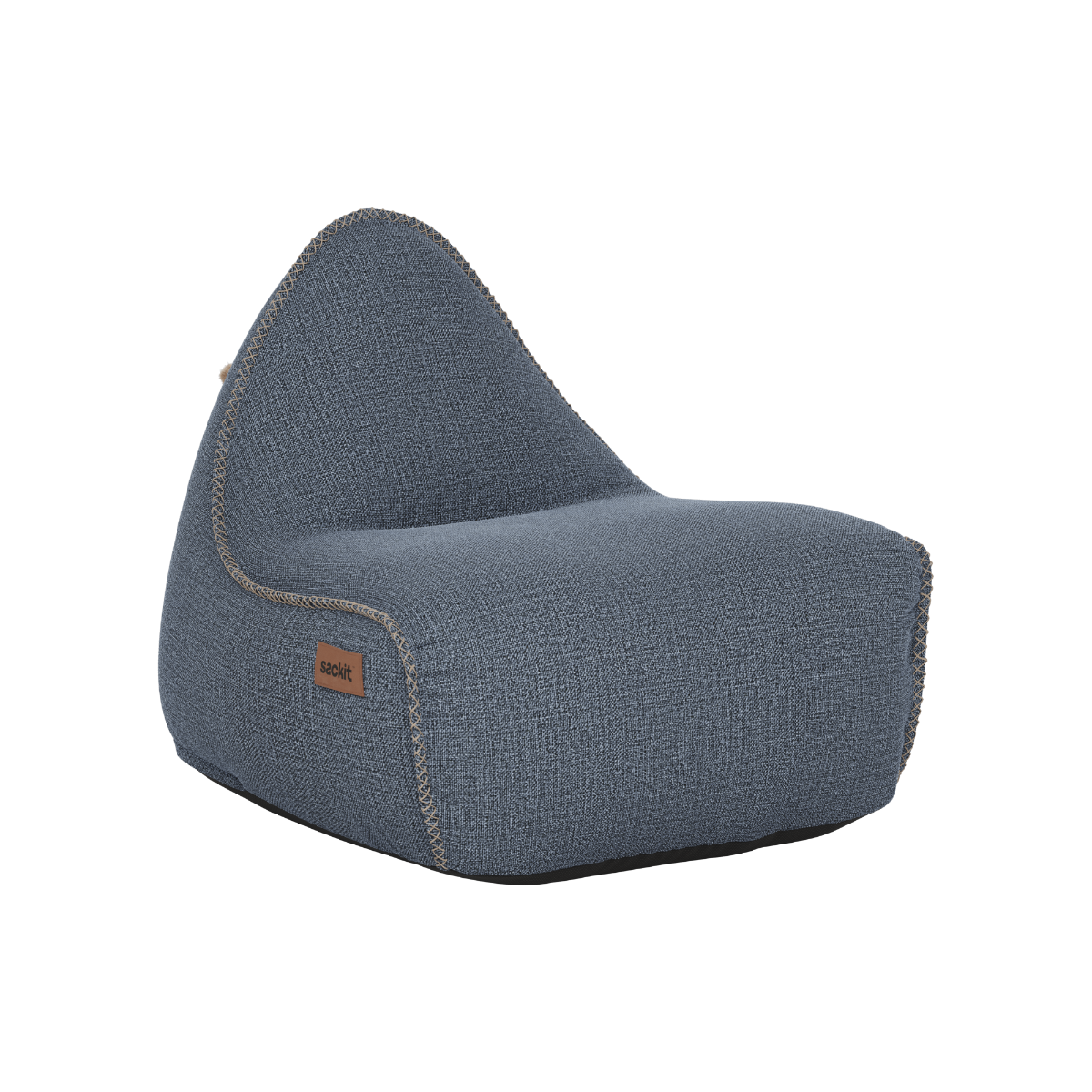 Blå utomhusfåtölj i mjuk sittsäckdesign från sackit med hög rygg och vädertåligt tyg för nordiskt klimat