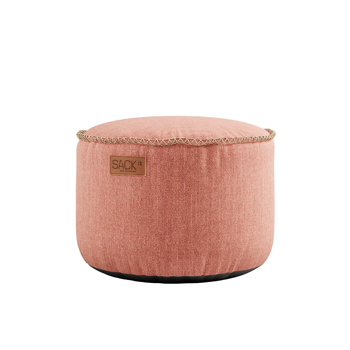 Rosa rund Cobana sittpuff från sackit som flexibel fotpall eller extra sittplats för uteplats och lounge i vädertåligt tyg