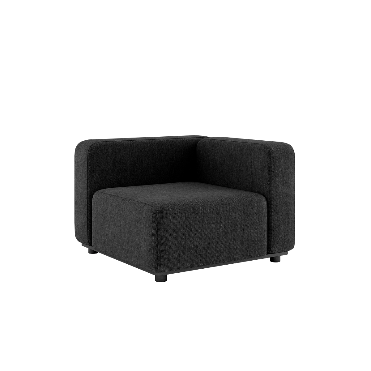 Mörkgrå hörnmodul till utomhussoffa med djup sittdyna och höga ryggstöd i skandinavisk design från sackit