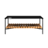 Svart utomhussoffbord från sackit med pulverlackerad aluminiumram och rymlig hylla i teak för terrassen och uteplatsen