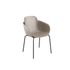 Beige utomhusstol med omslutande sits och fyra svarta metallben från sackit designad för nordiskt väder