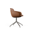 Brun läderklädd matstol med omslutande ryggstöd och elegant polerad svängbar fot i krom från sackit av svensk design