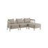 Beige modulär loungesoffa för utomhusbruk med tre sittplatser och schäslong från sackit med mjuka dynor och slitstark vävd stomme
