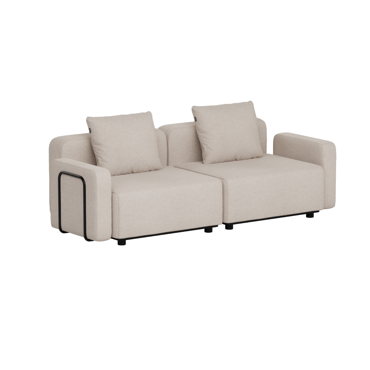 Beige modulär loungesoffa för utomhusbruk med två sittplatser och mjuka ryggkuddar i skandinavisk design från sackit för terrass och trädgård