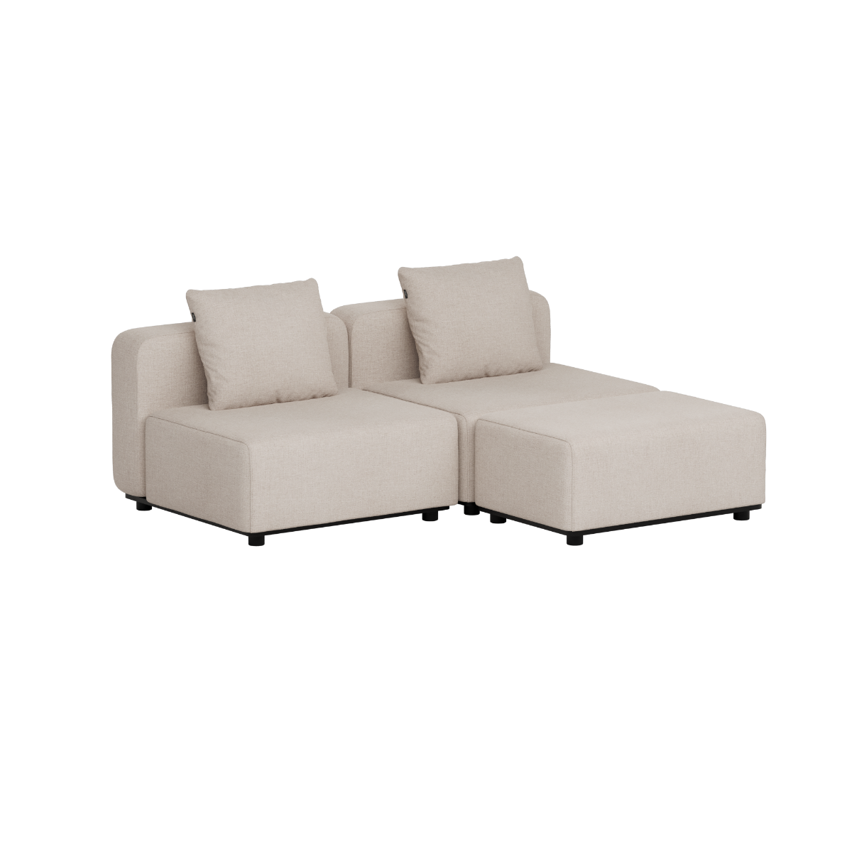 Beige tvåsitsig modulär loungesoffa för utomhusbruk med två ryggkuddar och skandinavisk design från sackit