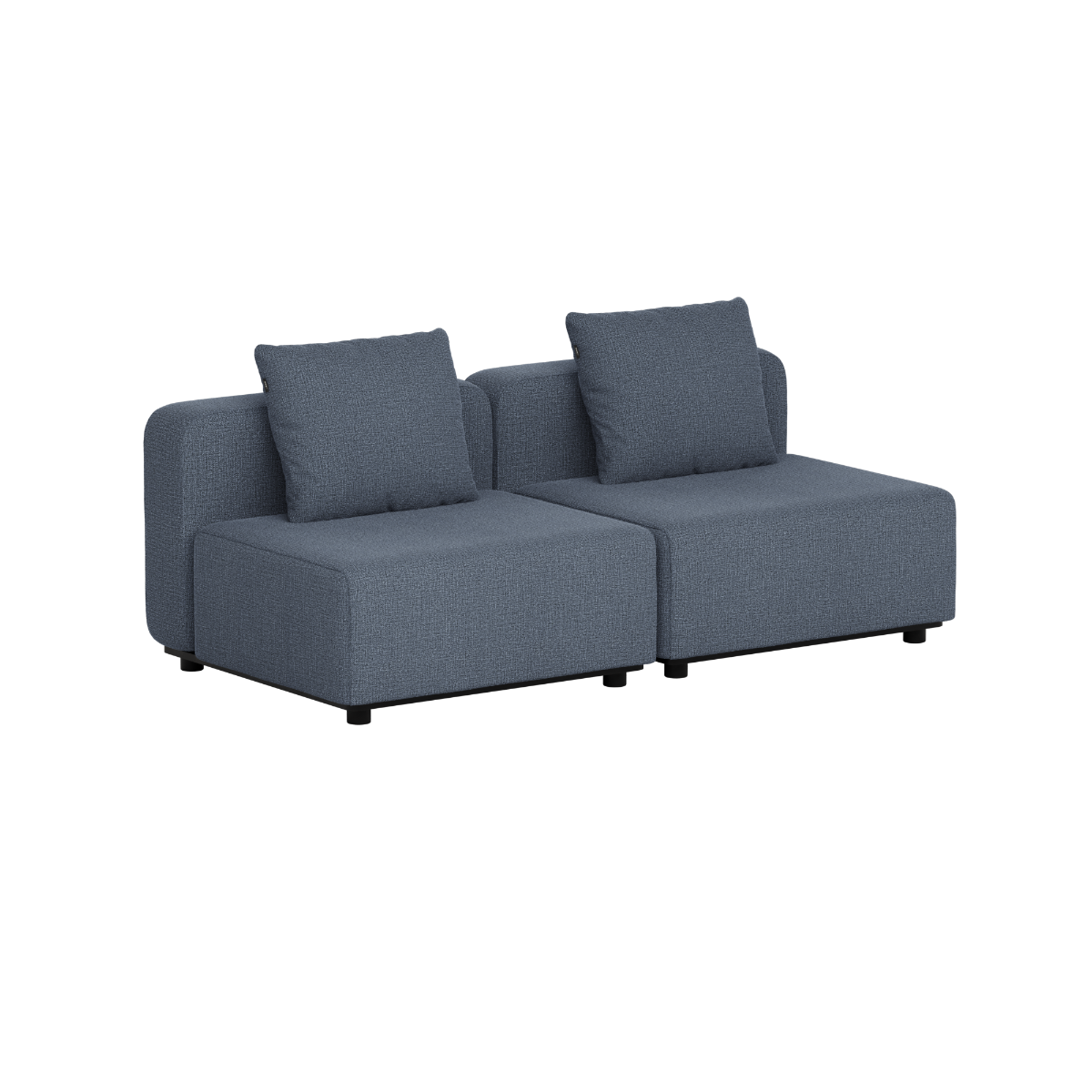 Mörkgrå tvåsitsig loungesoffa för utomhusbruk med rena skandinaviska linjer och två ryggkuddar från sackit designad i Danmark