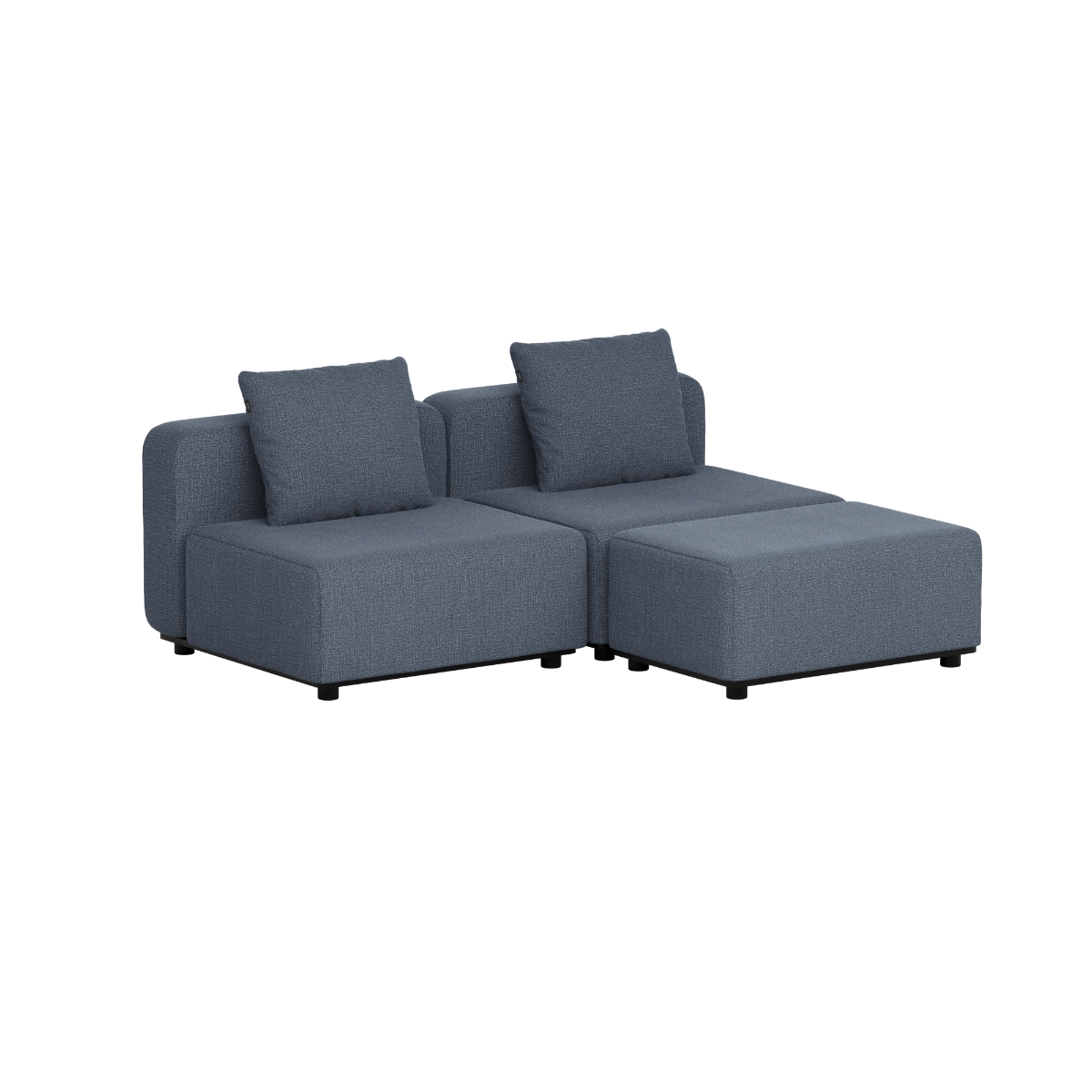 Mörkgrå modulbaserad loungesoffa för utomhusbruk med två sittplatser och mjuka ryggkuddar från sackit designad i Danmark för nordiskt väder