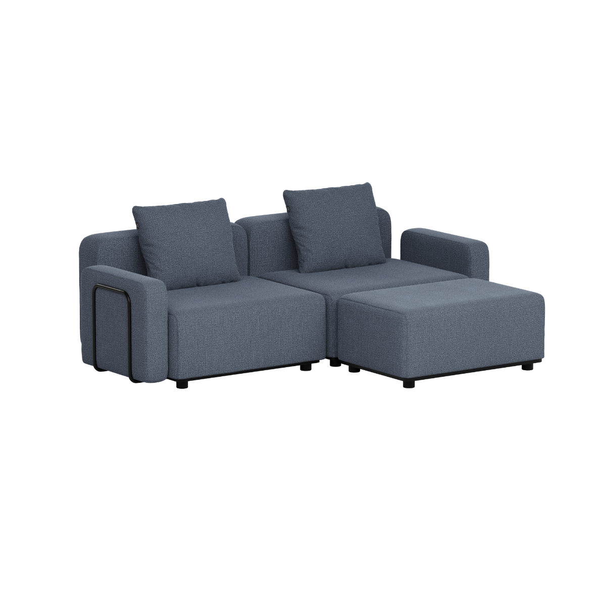 Mörkgrå modulär loungesoffa för utomhusbruk med två sittplatser och schäslong från sackit med mjuka ryggkuddar och skandinavisk design