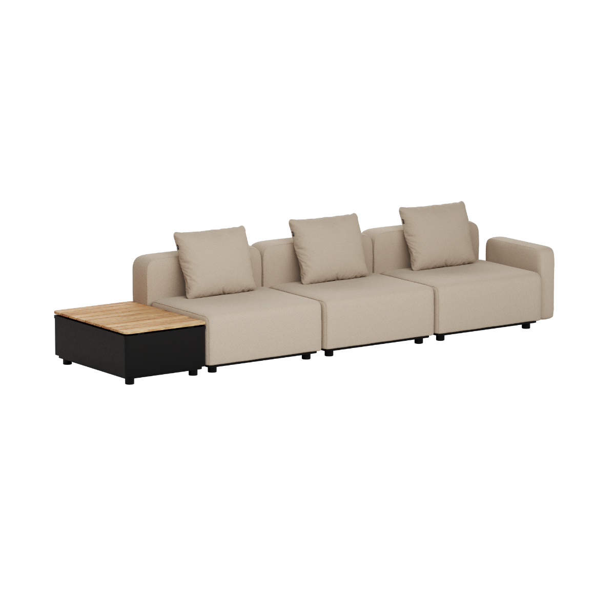Beige Cobana loungesoffa för utomhusbruk med tre sittplatser och integrerat sidobord i teak från sackit