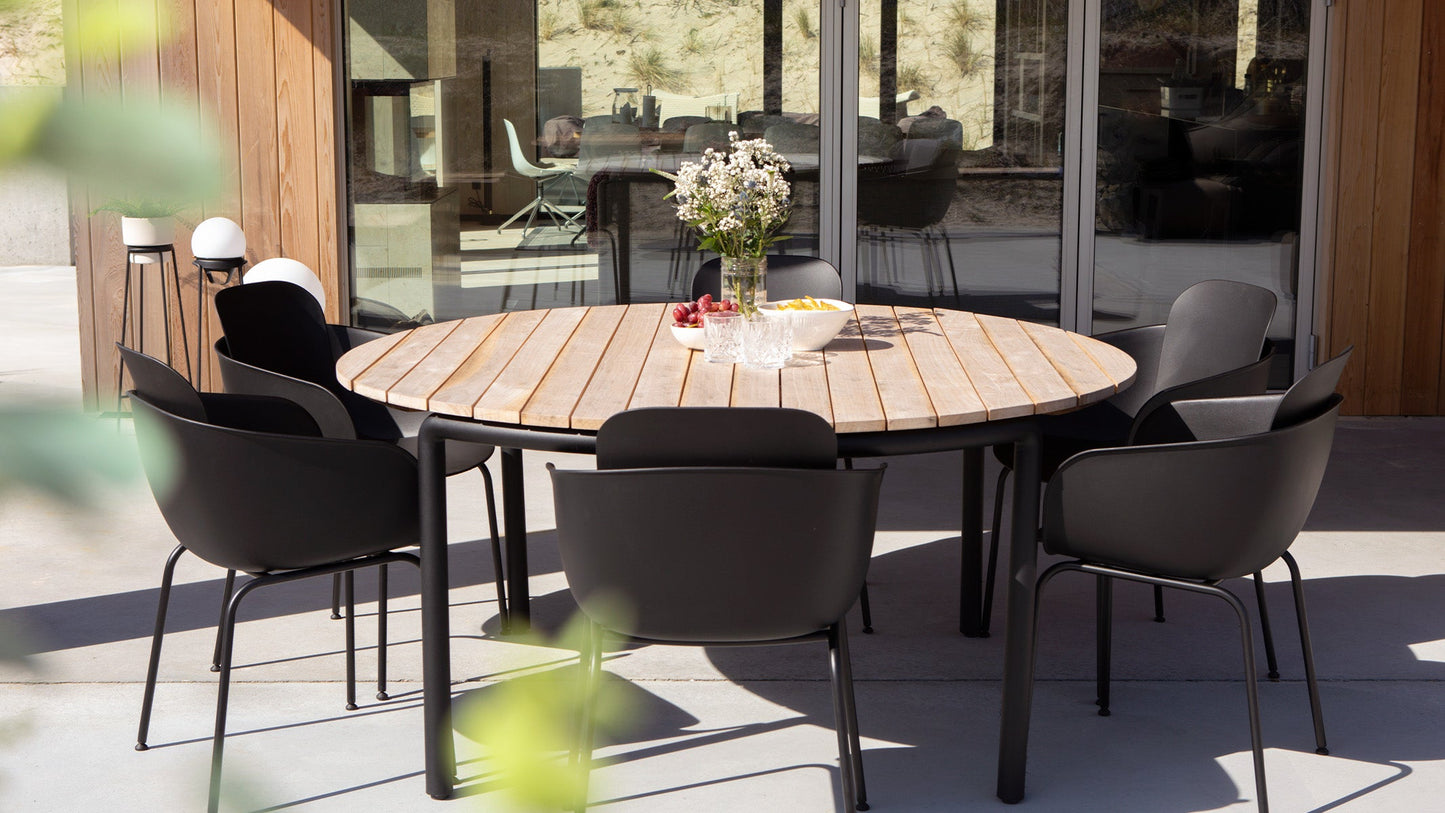 Patio Dining Table - Ø160 - Runt utomhusbord för 6 personer i teakträ och aluminium
