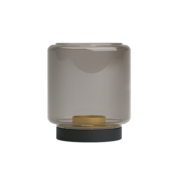 New York lamp base in stainless steel with frosted smoked glass, 170 mm tall and 141 mm diameter.