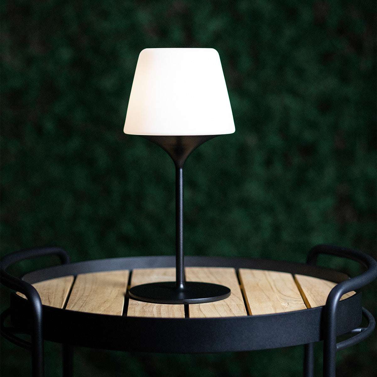 Aalborg base lamp foot with frosted opal glass and stainless steel for indoor and outdoor use.