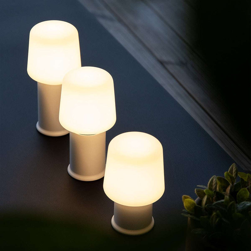 White Ambience Lamp Intelligent with London base in recycled stainless steel, sleek outdoor lighting.