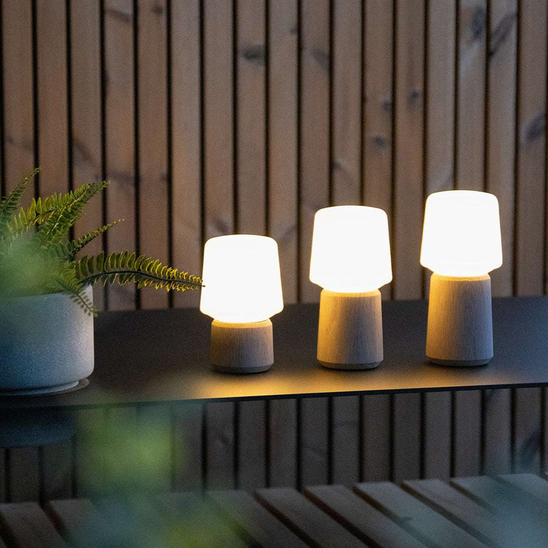 Ambience Lamp Intelligent with Oslo natural oak base, size 8, indoor Bluetooth lamp with adjustable light