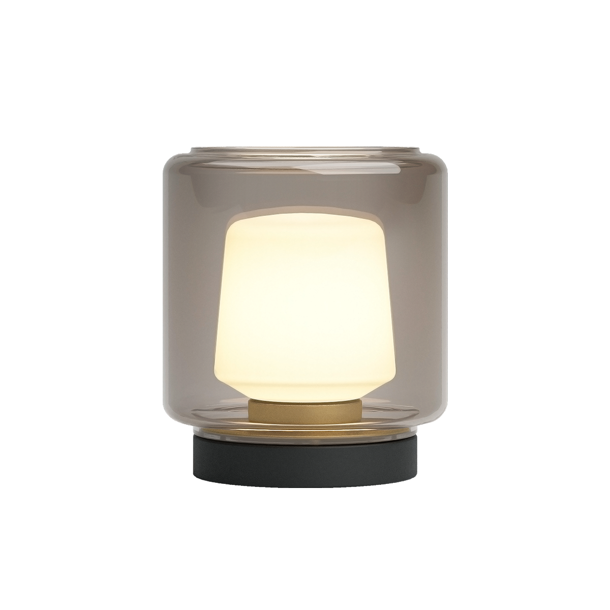 Ambience Lamp Intelligent with New York stainless steel base and smoked glass, designed for indoor and outdoor use.