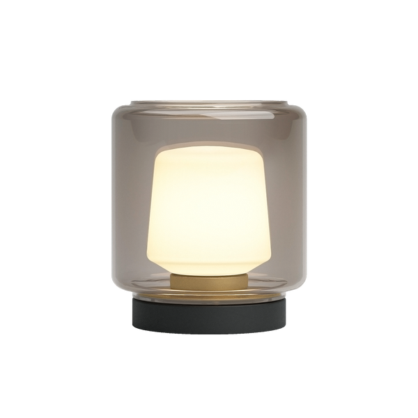 Ambience Lamp Intelligent with New York stainless steel base and smoked glass, designed for indoor and outdoor use.