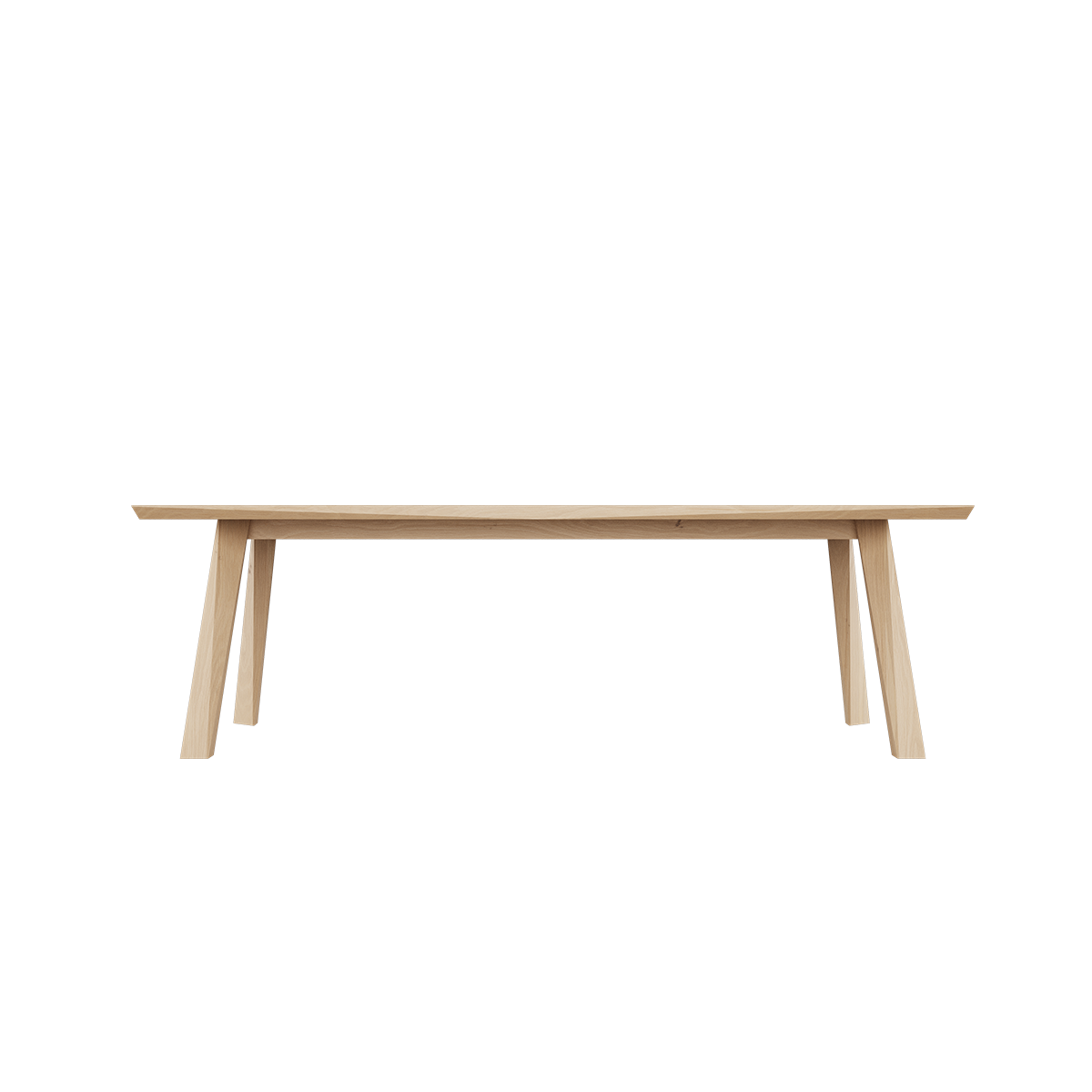 Ljust matbord i europeisk ek med fasetterad bordskant och vinklade ben från sackit i dansk design