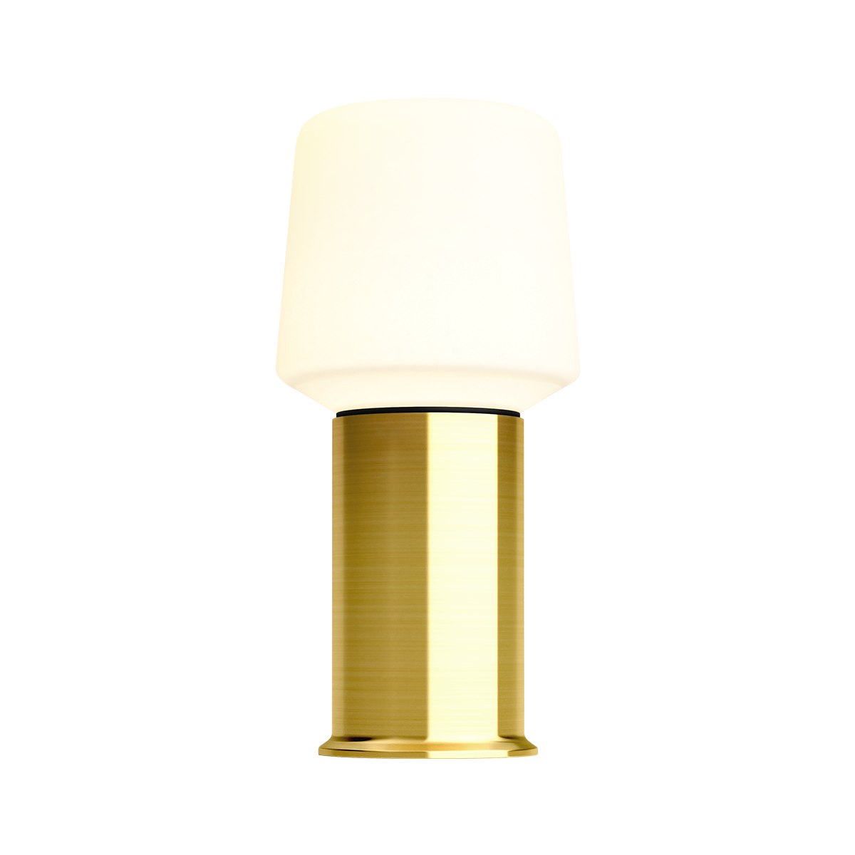 Ambience Lamp Intelligent with London base in brass finish, sleek outdoor lamp with round shade and metal base.