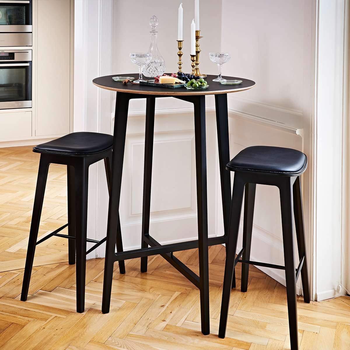 Nordic Bar Stool - Black Stained Oak with stitches