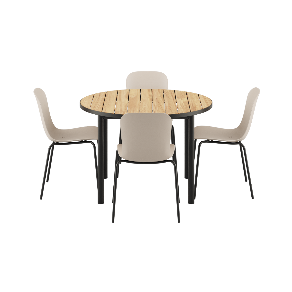 Kirra Dining Table Ø110 Noir & 4 Patio Chair No. One
