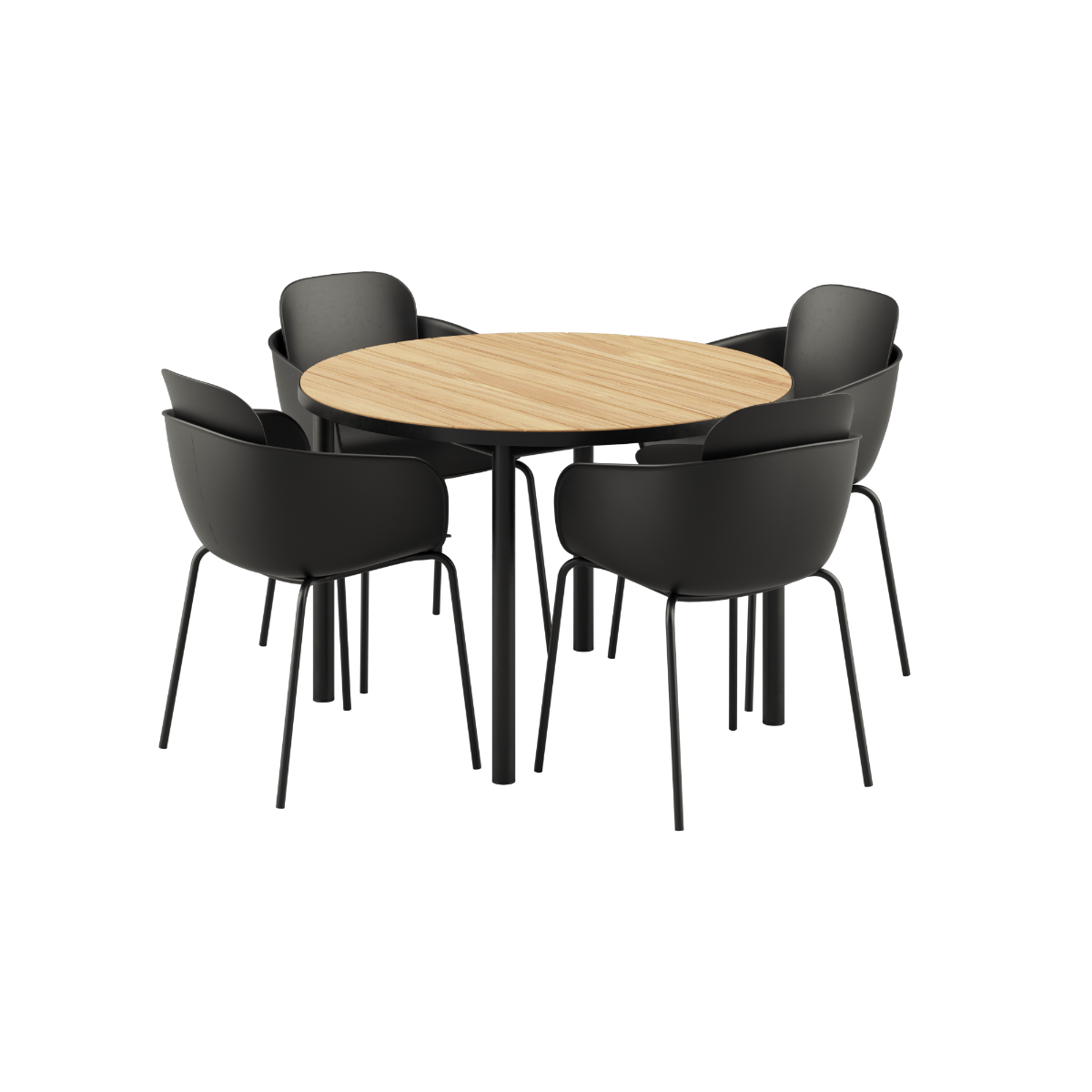 Kirra Dining Table Ø110 Noir & 4 Patio Chair No. One