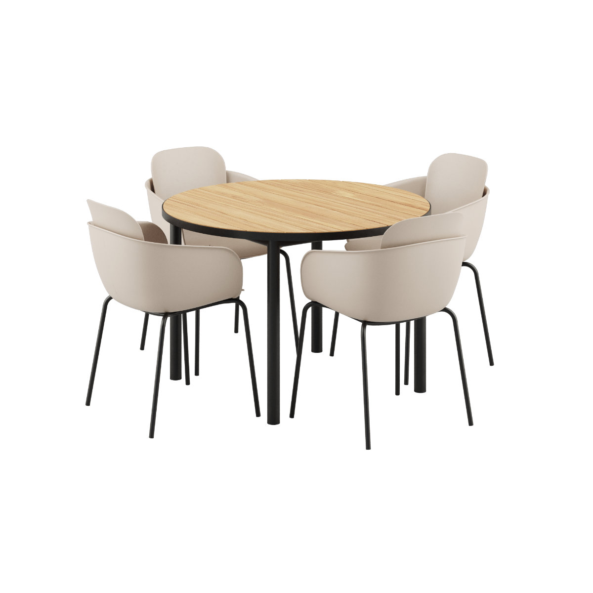 Kirra Dining Table Ø110 Noir & 4 Patio Chair No. One