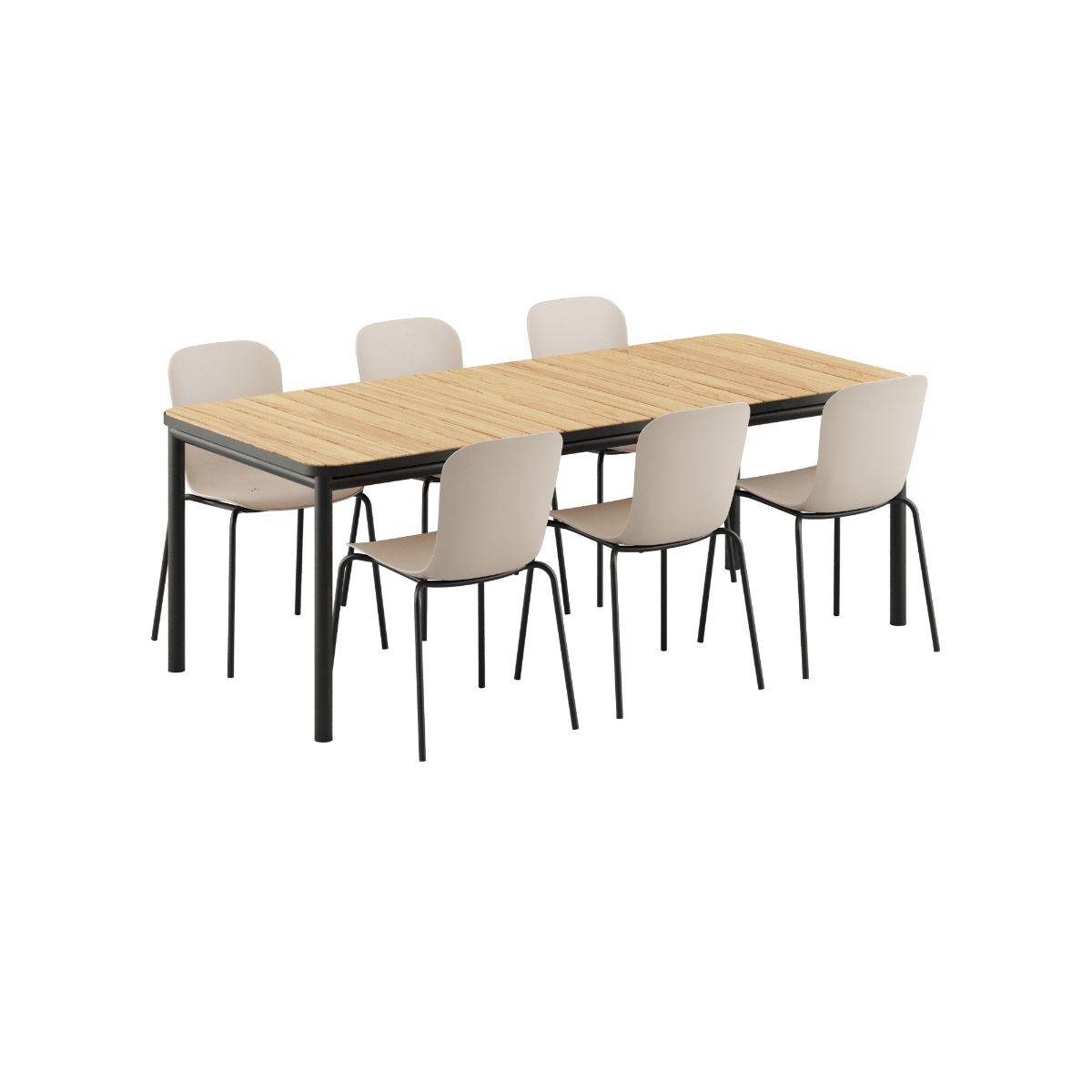 Kirra Dining Table Noir & 6 Patio Chair no. One