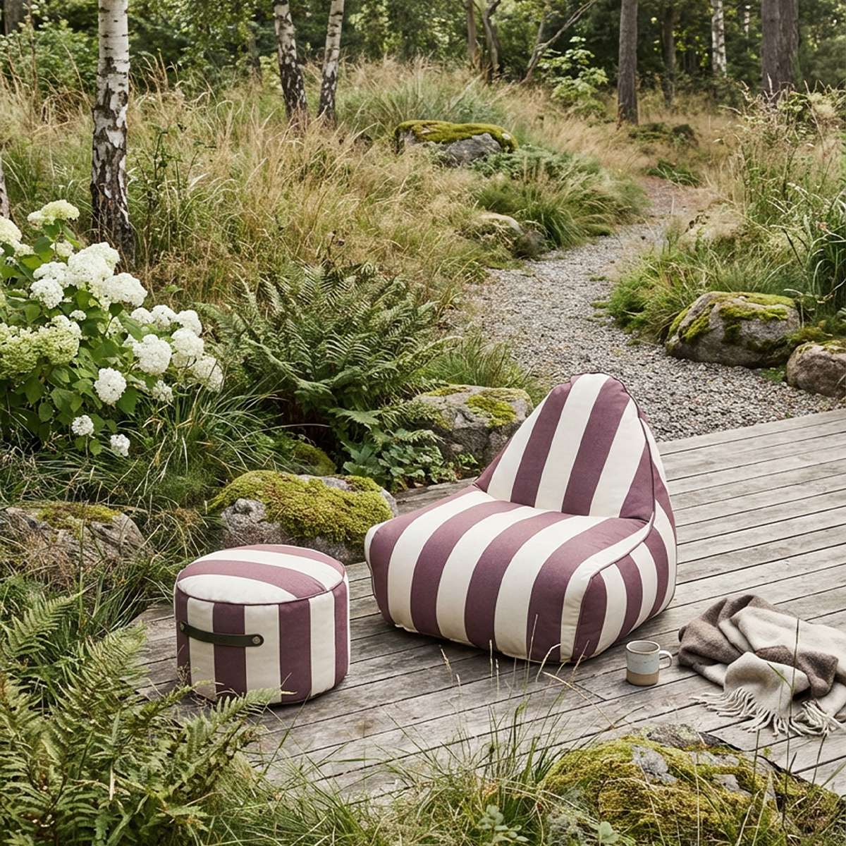 sackit Chair & Pouf Outdoor i Renesse Chestnut – miljöbild